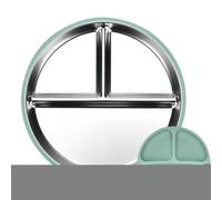 Babies Plate, Stainless Steel Dinnerware, Heat Resistant Non Stick Tray, Divided Metal Dish Design, Kids Dishes for Vegetables, Fruits, Meat, Home, and Mealtime, 9.25x9.25x1.18 inches