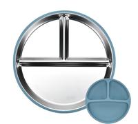 Babies Plate, Stainless Steel Dinnerware, Heat Resistant Non Stick Tray, Divided Metal Dish Design, Kids Dishes for Vegetables, Fruits, Meat, Home, and Mealtime, 9.25x9.25x1.18 inches