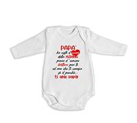 Babloo Body Neonato 100% Cotone Bodino Idea Regalo Festa del Papa' Cuore pieno d'amore 3 Mesi Manica Lunga Bianco