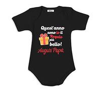 Babloo Body Neonato 100% Cotone Bodino Idea Regalo Festa del Papa' Quest'anno sono io il regalo piu' bello! 9 Mesi Manica Corta Nero