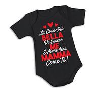Babloo Body Neonato Bodino Idea Regalo Festa della Mamma La Cosa Piu' Bella di Essere Me e' Avere Una Mamma Come Te 3 Mesi Manica Corta Nero