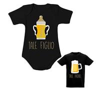 Babloo Body Neonato e Tshirt Uomo Kit Coppia di Maglie Padre Figlio Biberon Birra Idea Regalo per Il papà (12 mesi, Nero)