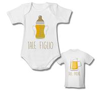 Babloo Body Neonato e Tshirt Uomo Kit Coppia di Maglie Padre Figlio Biberon Birra Idea Regalo per Il papà (3 mesi, Bianco)