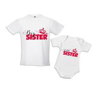 Babloo Coppia di T-Shirt Bambini Sorelline Little Sister Big Sister Idea Regalo Sorelle Bianche 0-1 Mese - 7-8 Anni