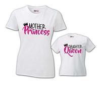 Babloo Coppia di T-Shirt Magliette Mamma E Figlio/Figlia Idea Regalo Festa della Mamma Son/Daughter of A Queen T-Shirt Bianche Mamma e Femminuccia Donna S - Bimbo 5-6 Anni