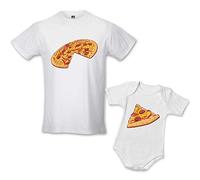 Babloo Coppia di T-Shirt Magliette Papa' E Figlio/Figlia Idea Regalo Festa del Papa' Pizza Slice Bianche Uomo M - Bimbo 5-6 Anni