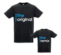 Babloo Coppia di T-Shirt Magliette Papa' E Figlio/Figlia Idea Regalo Festa del Papa' The Original The Remix Nere Uomo S - Bimbo 3-4 Anni