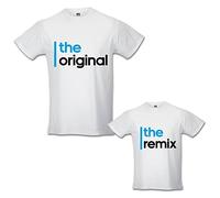 Babloo Coppia di T-Shirt Magliette Papa' E Figlio/Figlia Idea Regalo Festa del Papa' The Original The Remix Bianche Uomo S - Bimbo 1-2 Anni