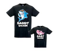 Babloo Coppia di T-Shirt Padre Figlio Daddy Shark And Baby Shark Nere Femminuccia Uomo XL - Bimbo 1-2 Anni