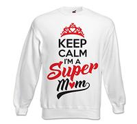 Babloo Felpa Mother's Day Donna Idea Regalo Festa della Mamma Keep Calma I'm a Super Mom Bianca XL Cappuccio
