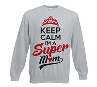 Babloo Felpa Mother's Day Donna Idea Regalo Festa della Mamma Keep Calma I'm a Super Mom Grigia L Cappuccio