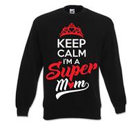 Babloo Felpa Mother's Day Donna Idea Regalo Festa della Mamma Keep Calma I'm a Super Mom Nero XL Girocollo