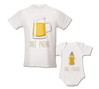 Babloo Kit Coppia di Tshirt Maglie Tale Padre Tale Figlio Beer Birra Idea Regalo per Il papà (L, Bianco)