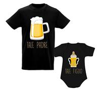 Babloo Kit Coppia di Tshirt Maglie Tale Padre Tale Figlio Beer Birra Idea Regalo per Il papà (XL, Nero)