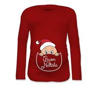 Babloo Maglia Premaman Tshirt maternità Natalizia Bimbo Tasca Buon Natale Regalo per Il Natale Manica Lunga (IT, Testo, M, Regular, Regular, Rosso)