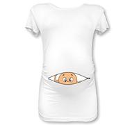 Babloo T Shirt Maglia Premaman Bimbo Che Esce dalla Zip Bianca M Manica Corta