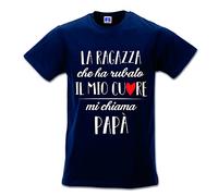 Babloo T-Shirt Maglia Uomo Idea Regalo per Il Papa' Chi Ha Rubato Il Mio Cuore L Blu