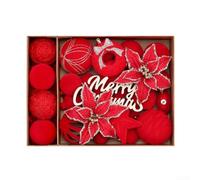 babominimer Festive - 38 ornamenti natalizi con fiori affollati e palline infrangibili, in rosso e verde, per albero, ghirlanda e decorazione della casa (rosso)