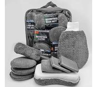 babominimer Kit di 9 attrezzi per la pulizia dell'auto con guanto in microfibra, tamponi per lucidatura, spugne, spazzola per dettagli interni, spazzola per pneumatici e asciugamani in microfibra per