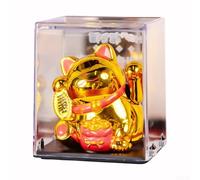 babominimer Lucky Ed - Decorazione a energia solare automatica a forma di gatto, per cruscotto auto e ufficio, con simpatici cartoni animati in ABS da scrivania, colore bianco, nero o oro (oro)