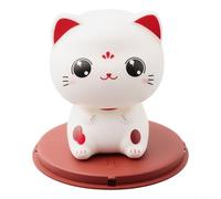 babominimer Ornamento a forma di gatto portafortuna a energia solare, con testa che annuisce automaticamente, simpatica statuetta bianca giapponese Maneki Neko, per cruscotto auto, casa, ufficio o