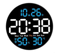 babominimer Orologio da parete digitale a LED da 25,4 cm, orologio da parete rotondo con ampio display, orologio moderno con conto alla rovescia con display di temperatura e umidità per soggiorno