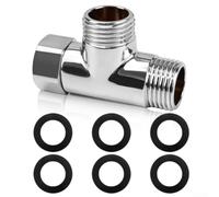 babominimer Raccordo per tubo dell'acqua a forma di T in ottone, adattatore per tubo doccia, ingresso G1/2, 2 uscite, rotazione a 360°, con 6 rondelle, per bagno, cucina, impianto idraulico