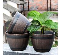 babominimer Secchiello da giardino in resina per piante grasse, erbe, felci, vaso rotondo in finto legno, decorazione per interni ed esterni, 31 cm (23 cm, senza foro)