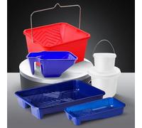 babominimer Set di 3 vassoi per vernice ergonomici con impugnatura comoda, pareti laterali alte per evitare fuoriuscite, porta pennello integrato e pozzo profondo per un'applicazione liscia (blu)