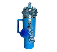 babominimer Set di 8 accessori in silicone per bicchieri da 1,134 g e 850,5 g, con fiocco glitterato, ciondolo a forma di fiore, tappo di paglia e ciondoli con pompon, catena a tazza duratura e blu