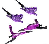 babominimer Set di freni a disco idraulici per mountain bike con pinze a 4 pistoni, linee freno anteriori 80 cm e posteriori da 145 cm, struttura in lega di alluminio (viola)