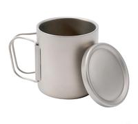 babominimer Tazza per acqua a doppia parete in titanio con coperchio per campeggio ed escursionismo, capacità 550 ml, tazza da tè e caffè isolata per uso esterno (450 ml con manici)