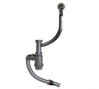 babominimer Tubo di scarico per lavello da cucina, con troppopieno, raccordo di scarico per lavabo singolo, anti-odore, flessibile, kit idraulico in gomma, plastica, acciaio inossidabile (rotondo)