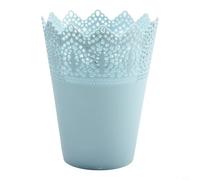 babominimer Vaso da fiori in plastica a forma di corona cava in pizzo con design forato per riporre piante da giardino e casa, altezza 14 cm, per organizzare cosmetici e articoli di cancelleria (blu)
