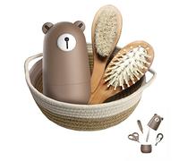 Baby 7 in 1 set di toelettatura, forbici per unghie, lima per unghie, pinzette, pettine per capelli in legno naturale, cesto portaoggetti per bambini e neonati in bella confezione regalo