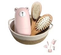 Baby 7 in 1 set di toelettatura, forbici per unghie, lima per unghie, pinzette, pettine per capelli in legno naturale, cesto portaoggetti per bambini e neonati in bella confezione regalo