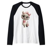 Baby Alpaca Kawaii Llama Character Pink Leopard Occhiali Maglia con Maniche Raglan