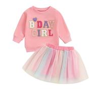 Baby bambina compleanno tutù gonna di tulle set Completo per servizio fotografico di compleanno Manica lunga Lettera Felpa+gonna di tulle Set compleanno della principessa (Rosa-C, 4-5 Anni)