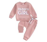 Baby Bambina Lettere Ricamo Autunno Outfit Mama's/Daddy's Girl Ricamo Pantaloni Set 2 Pezzi Manica Lunga A Lettere Tuta Sportiva Tuta Da Jogging Mama's/Daddy's Girl Felpa+pantaloni Elasticizzati