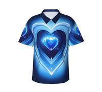 Baby Blue Heart Camicie hawaiane estive da uomo con bottoni stampati camicia casual floreale spiaggia vacanza camicia, nero, XX-Large