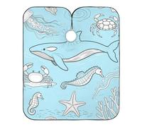 Baby Blue - Mantella per capelli con balena subacquea e medusa con chiusura a scatto regolabile, mantelle da barbiere da uomo bata para cortar Cabello 165,1 x 139,7 cm