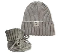 Baby Bonita® Set di 2 pezzi per neonati, cappello e scarpe da bambino, ideale come regalo di nascita con sacchetto di stoffa, 100% cotone (NEWBORN: 2 pezzi, grigio beige)