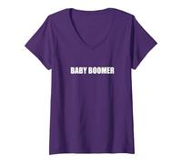 Baby Boomer Maglietta con Collo a V, Donna, Viola, S