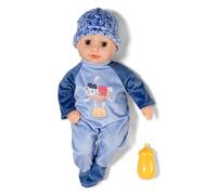 Baby Born Alex - Bambola morbida con pagliaccetto blu, 36 cm, con corpo in tessuto e occhi per dormire