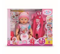 Baby born emma, bambola con 10 funzioni, tutina e accessori, per bambini dai 3 anni, funziona senza batteria, bambola alta 43 cm
