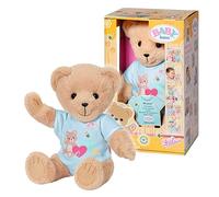 BABY born Zapf Creation 835616 Bär Blau blauen Strampler-Teddybär Kuscheltier, bewegliche Arme Beine, drehbarer Kopf, waschbar per Handwäsche, mit Freundschaftsbuch und Stickerbogen