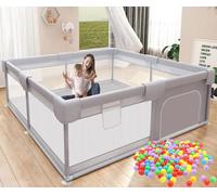 Baby box con 50 palline, 2 maniglie, parco bebe in tessuto Oxford, centro attività per interni ed esterni, parco giochi per bambini con rete traspirante su quattro lati e ventose (120 x 120 cm)