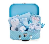 Baby Box Shop Cofanetto nascita per bambino con regali per bambini, con sonaglio per bambini, cornice portafoto in chiffon, bavaglino paio di calzini e guanti