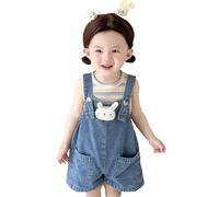 Baby Boys Girls Denim Jumpsuits Shorts Cute Bunny Ear Denim Overalls Outfits Pants with Pom Tail Toddler Loose Fit Summer Adjustable Jeans Pomper Distressed Baggy Jeans Short Dungarees #I317