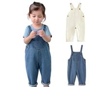 Baby Boys Girls Easter Overalls Adjustable Strap Wide Leg Outfits Kids Classic Distressed Sleeveless Suspender Denim Pants Toddler Loose Fit Cotton Dungarees Casual Jumpsuit